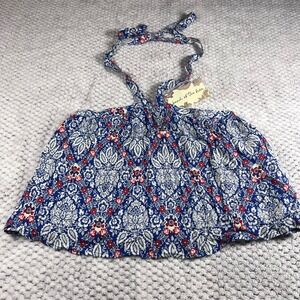 Band of the Free Women's Blue Egret‎ Floral Halter Neck Tank Top Size XS NWT